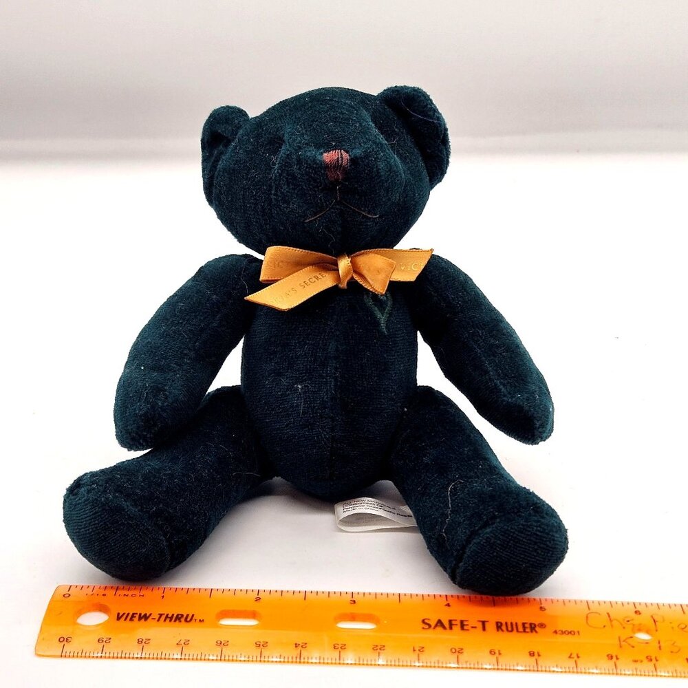 Vintage Victorias Secret Green Velvet Teddy Bear Gold Bow 5" Collectible Plush
